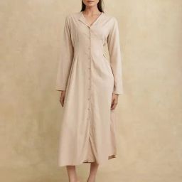 RAREISM Beige Viscose Solid Long Sleeves Dress-image-58