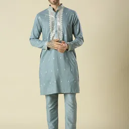Be Desi Embroidered Zari Mandarin Collar Kurta With Trousers-image-81