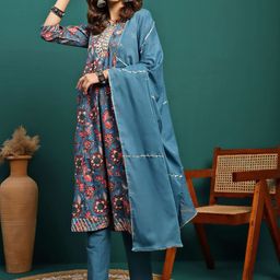 BANDIA Women Floral Printed Panelled Gotta Patti Pure Cotton Kurta with Trousers & With Dupatta-image-69