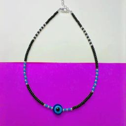 Arte Jewels 925 Sterling Silver Evileye Black- Blue Beads Anklet For Women-20