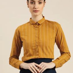 Hancock Mustard Cotton Striped Shirt-image-58