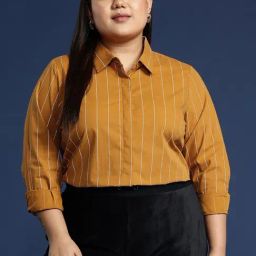 Hancock Mustard Cotton Striped Shirt-image-72