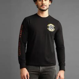Royal Enfield Black Cotton Blend Regular Printed T-Shirt-image-87