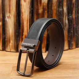 Louis Stitch Black Textured Leather Reversible Belt for Men-picture-19