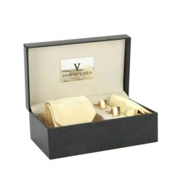 Van Heusen Beige Textured Tie, Pocket Square and Cufflink-57