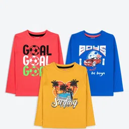 ariel Boys Pack Of 3 Typography Printed Round Neck Cotton T-shirt-image-74