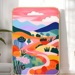 SAF Orange & Blue Colorful Fantasy Landscape Printed Wall Art-image-88