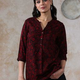 Moara Floral Print Keyhole Neck Shirt Style Top-image-59