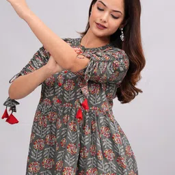 Royal Marque Floral Print Mandarin Collar Cotton Peplum Top-picture-54