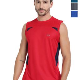 FTX Men Pack Of 4 Colourblocked Round Neck Sleeveless Gym Vests-picture-33