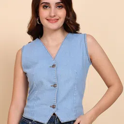 Nifty Denim V-Neck Waistcoat-image-103