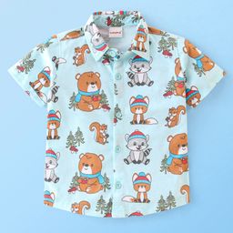 Babyhug 100% Cotton Knit Half Sleeves Regular Shirt with Teddy Print - Blue-image-104