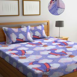 FABINALIV Cartoon Print 300 TC Cotton Blend King Size Fitted Double Bedsheet with 2 Pillow Covers - Multicolor-image-85