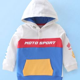 Babyhug 100% Cotton Knit Full Sleeves Hooded Jacket With Text Graphics - Multicolor-image-52