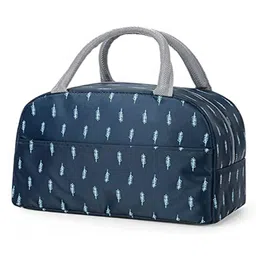 House of Quirk Insulated Lunch Bags Small for Women Work Student Kids to School  Organizer Storage Lunch Box - Blue Leaf-picture-13