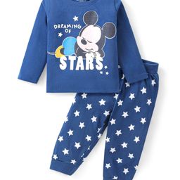 Babyhug Disney Cotton Full Sleeves Night Suit With Mickey Mouse Print - Blue-picture-5