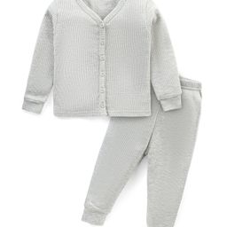 Babyhug Full Sleeves Solid Color Front Open Vest & Thermal Pant - Light Grey-image-97