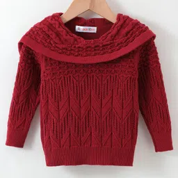 Kookie Kids Full Sleeves Pullover Sweater with Cable Knit Design - Red-picture-28