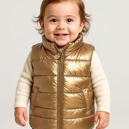 Babyoye Woven Sleeveless Solid Colour Padded Winter Jacket with Pockets - Golden-picture-17
