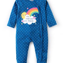 Babyhug Cotton Knit Full Sleeves Sleep Suit With Polka Dots & Text Print - Blue-picture-41