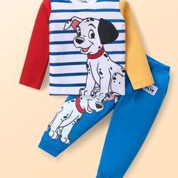 Babyhug Disney Terry Knit Full Sleeves T-Shirt & Lounge Pants Set With 101 Dalmatians Graphics & Badge Detailing - Blue Red & Yellow-image-14