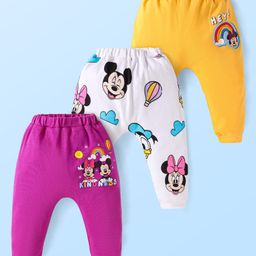 Babyhug Disney Interlock Knit Full Length Diaper Leggings with Minnie & Friends Graphics Pack of 3 - Dark Pink White Yellow-image-30