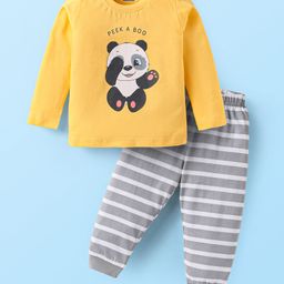 Babyhug Cotton Knit Full Sleeves Night Suit With Panda Print - Yellow-image-61