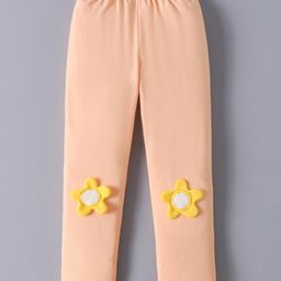 Mark & Mia Full Length Solid Legging With Floral Applique - Peach-image-70