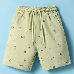 Taeko Single Jersey Knee Length Shorts With Leaf Print - Light Green-image-52