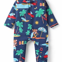 Babyhug Cotton Knit Full Sleeves Footed Sleepsuit with Animal Print - Navy Blue-image-44