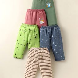 OHMS Single Jersey Knit Full Length Lounge Pants with Stripe Design & Animal Print Pack of 5 - Multicolor-image-36