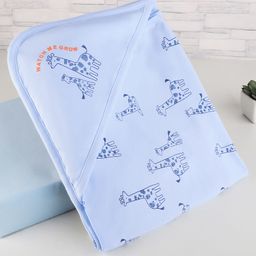 Zero Interlock Knit Hooded Towel With Animal Print L 84 x B 83 cm - Light Blue-image-96