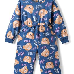 Babyhug Cotton Knit Full Sleeves Jumpsuit with Bear Print - Blue-image-20