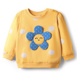 Babyhug 100% Cotton Full Sleeves Sweatshirt With Polka Dots Print & Floral Applique - Yellow-image-60