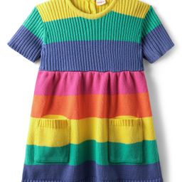 Babyhug 100% Cotton Half Sleeves Striped Woolen Dress -Multicolour-image-77
