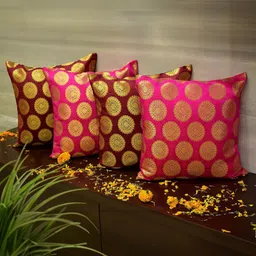 RoyalDeco Magenta & Maroon Set of 4 Ethnic Motifs Square Cushion Covers-image-58