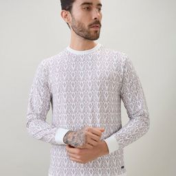Status Quo Men Geometric Patterned Round Neck Full Sleeve Sweatshirt with Ribbed Cuffs-picture-5