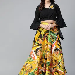 Pannkh Printed V Neck Top With Skirt Co-Ords Set-image-32