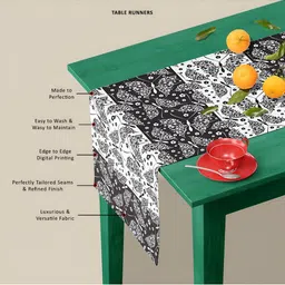 ArtzFolio Black & Grey Floral Printed Edge To Edge Table Runner image 4