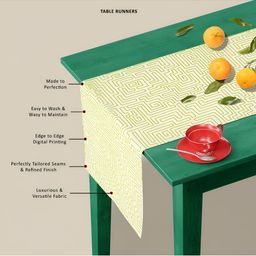 ArtzFolio White & Green Geometric Printed Table Runner image 2