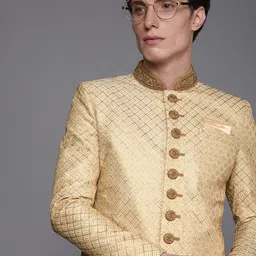Manyavar Men Beige Printed Sherwani and Churidar Set-image-28