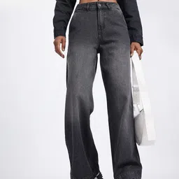 glitchez Women Vintage Wave Light Fade Wide Leg Jeans-image-65