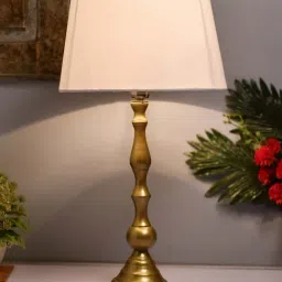 Homesake Golden Teardrop Brushed Lamp with White Drum Shade (Bulb Included) - Set of 1-0