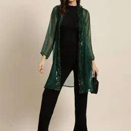 Qurvii Green Embellished Long Shrug image 4