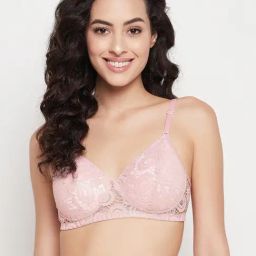 Clovia Pink Lace Work Everyday Bra-image-45