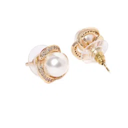 Zaveri Pearls Splendid Gold Tone Shimmering Cubic Zirconia & Pearl Stud Earrings-ZPFK9471 image 4