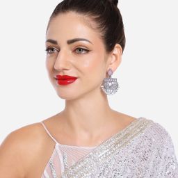 Zaveri Pearls Pink Silver Oxidised Stones & Beads Traditional Drops Earring-ZPFK16697 image 4