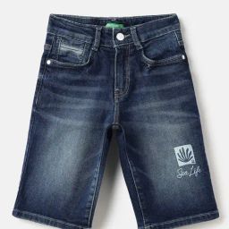 United Colors of Benetton Boys Blue Cotton Lycra Solid Shorts-image-2