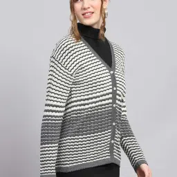 Monte Carlo Grey Regular Fit Self Pattern Cardigan image 4