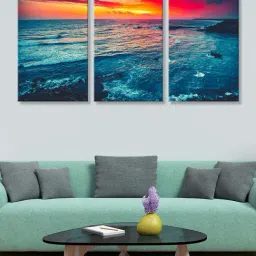 999Store Blue Sky and Water Art 3 Frame Canvas Paintings-31